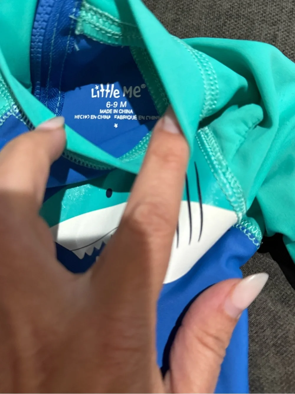 Little Me Blue and Teal Shark Long-Sleeve Rashguard One-Piece